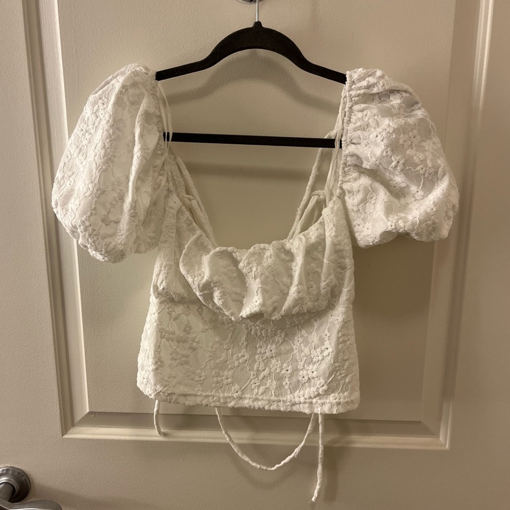 Zara White Puff Sleeve Open Back Top